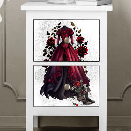 赤ビクトリアンドレスとヒール |アンティークバラガウン 薄葉紙