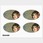 赤ビクトリアンバラ楕円ステッカー付きグラマー女の子 楕円形シール (シート)