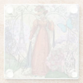 赤ビクトリアンファッションのカラフル女性 ガラスコースター (裏面)