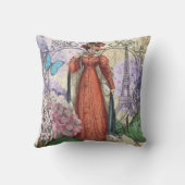 赤ビクトリアンファッションのカラフル女性 クッション (裏面)