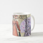 赤ビクトリアンファッションのカラフル女性 コーヒーマグカップ (正面右)