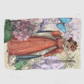 赤ビクトリアンファッションのカラフル女性 ゴルフタオル (横)