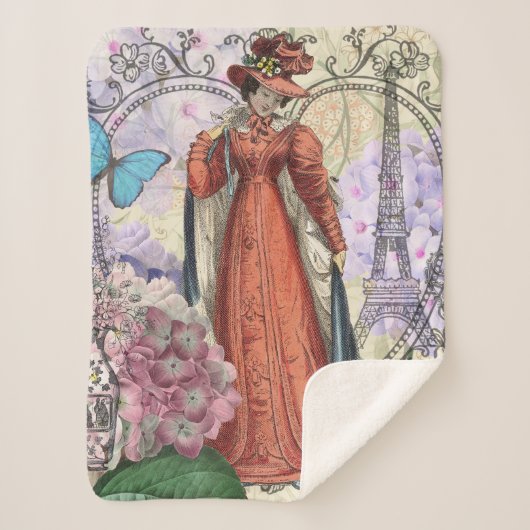 赤ビクトリアンファッションのカラフル女性 シェルパブランケット (正面)