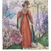 赤ビクトリアンファッションのカラフル女性 シャワーカーテン (正面)