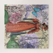 赤ビクトリアンファッションのカラフル女性 ジグソーパズル (横)