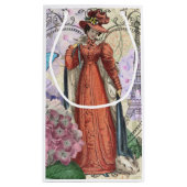 赤ビクトリアンファッションのカラフル女性 スモールペーパーバッグ (裏面)