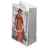 赤ビクトリアンファッションのカラフル女性 スモールペーパーバッグ (裏面アングル)