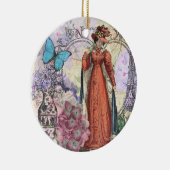 赤ビクトリアンファッションのカラフル女性 セラミックオーナメント (右)