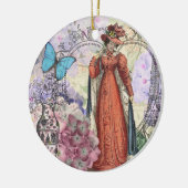 赤ビクトリアンファッションのカラフル女性 セラミックオーナメント (左)