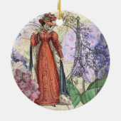 赤ビクトリアンファッションのカラフル女性 セラミックオーナメント (裏面)