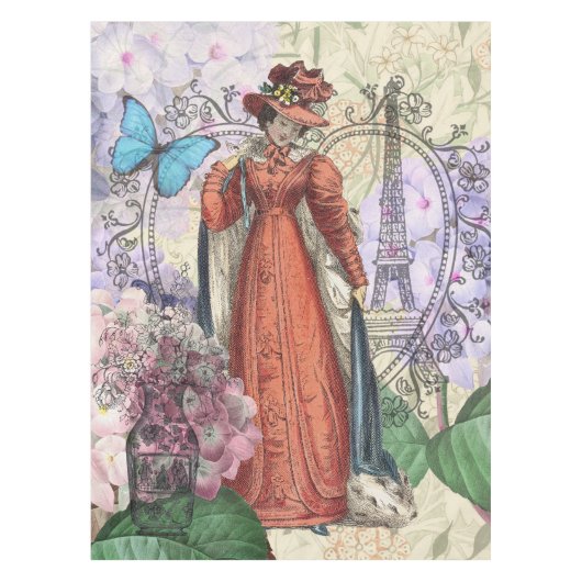 赤ビクトリアンファッションのカラフル女性 テーブルクロス (正面)