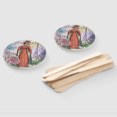 赤ビクトリアンファッションのカラフル女性 ハンドファン (組立なし)