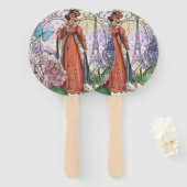 赤ビクトリアンファッションのカラフル女性 ハンドファン (正面&裏面)