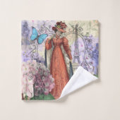 赤ビクトリアンファッションのカラフル女性 バスタオルセット (ウォッシュタオル)