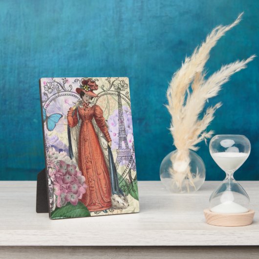 赤ビクトリアンファッションのカラフル女性 フォトプラーク (側面)