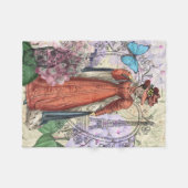 赤ビクトリアンファッションのカラフル女性 フリースブランケット (正面(横))