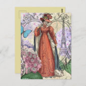 赤ビクトリアンファッションのカラフル女性 ポストカード (正面/裏面)