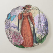 赤ビクトリアンファッションのカラフル女性 ラウンドクッション (裏面)
