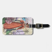 赤ビクトリアンファッションのカラフル女性 ラゲッジタグ (正面横)