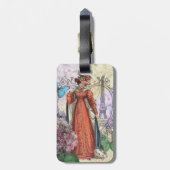 赤ビクトリアンファッションのカラフル女性 ラゲッジタグ (裏面縦)