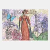 赤ビクトリアンファッションのカラフル女性 ラッピングペーパーシート (正面)