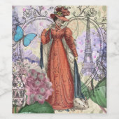 赤ビクトリアンファッションのカラフル女性 ワインラベル (シングルラベル)