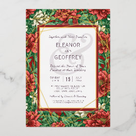 赤ビクトリアンフローラ結婚のチンツヴィンテージ 箔シーズンカード