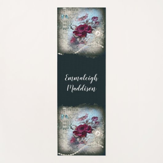 赤ビクトリアンローズエフェメラ ヨガマット (正面)