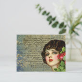 赤ビクトリアンローズポストカード付きグラマー・ガール ポストカード (スタンド正面)