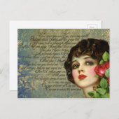 赤ビクトリアンローズポストカード付きグラマー・ガール ポストカード (正面/裏面)