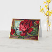 赤ビクトリアン花水舟シーン誕生日 カード (黄色い花)