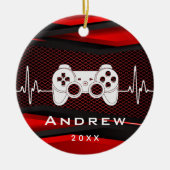 赤ビデオゲームコントローラゲーマーゲーミングボーイズ名 セラミックオーナメント (正面)
