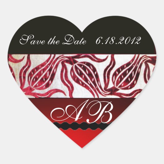 赤ビロードDAMASKチューリップモノグラムブルゴーニュ白 ハートシール (正面)