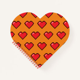 赤ピクセルハートパターン ノートブック