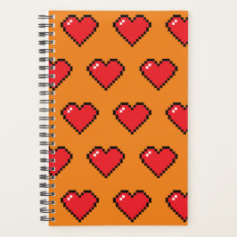 赤ピクセルハートパターン プランナー手帳