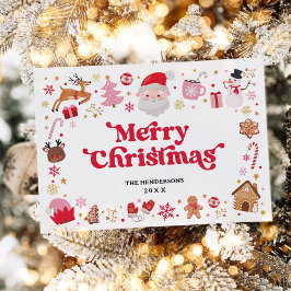 赤ピンクお洒落サンタ・メリークリスマス シーズンカード