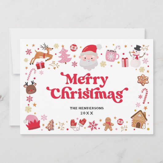 赤ピンクお洒落サンタ・メリークリスマス シーズンカード (正面)