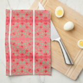 赤ピンクと白の手ストライプタオル キッチンタオル (四つ折り)