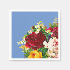 赤ピンクと黄色のバラの配置 スタンダードカクテルナプキン