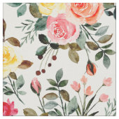 赤ピンクと黄色の水色のバラ ファブリック (クローズアップ)