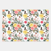 赤ピンクと黄色の水色のバラ ラッピングペーパーシート (正面2)