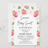 赤ピンクのイチゴデイジーベリースイートベビーシャワー 招待状 (正面)