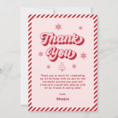 赤ピンクのクリスマスバースデーパーティー サンキューカード (正面)