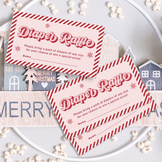 赤ピンクのクリスマスベビーシャワーおむつラッフル エンクロージャーカード