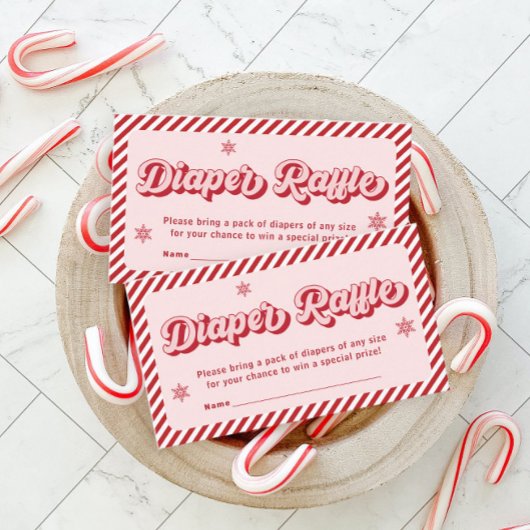 赤ピンクのクリスマスベビーシャワーおむつラッフル エンクロージャーカード
