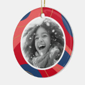 赤ピンクのダークブルーのレトロクリスマスフォト セラミックオーナメント (左)