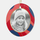 赤ピンクのダークブルーのレトロクリスマスフォト セラミックオーナメント (左)