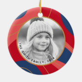 赤ピンクのダークブルーのレトロクリスマスフォト セラミックオーナメント (裏面)