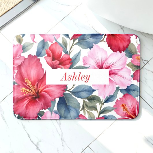 赤ピンクのハイビスカスフラワートロピカル バスマット