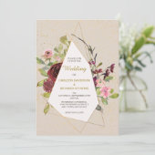 赤ピンクのバラと金ゴールドフレーム結婚ズ 招待状 (スタンド正面)